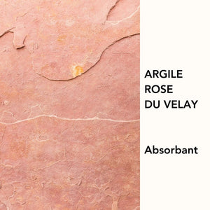 Velavi a choisi l'argile rose du Velay pour sa douceur et on efficacité naturelle absorbante. Elle est idéale pour absorber le sébum et rééquilibrer les peaux grasses. 